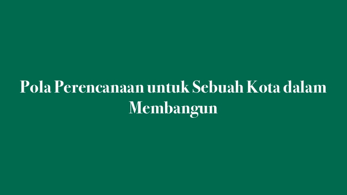 Pola Perencanaan untuk Sebuah Kota dalam Membangun